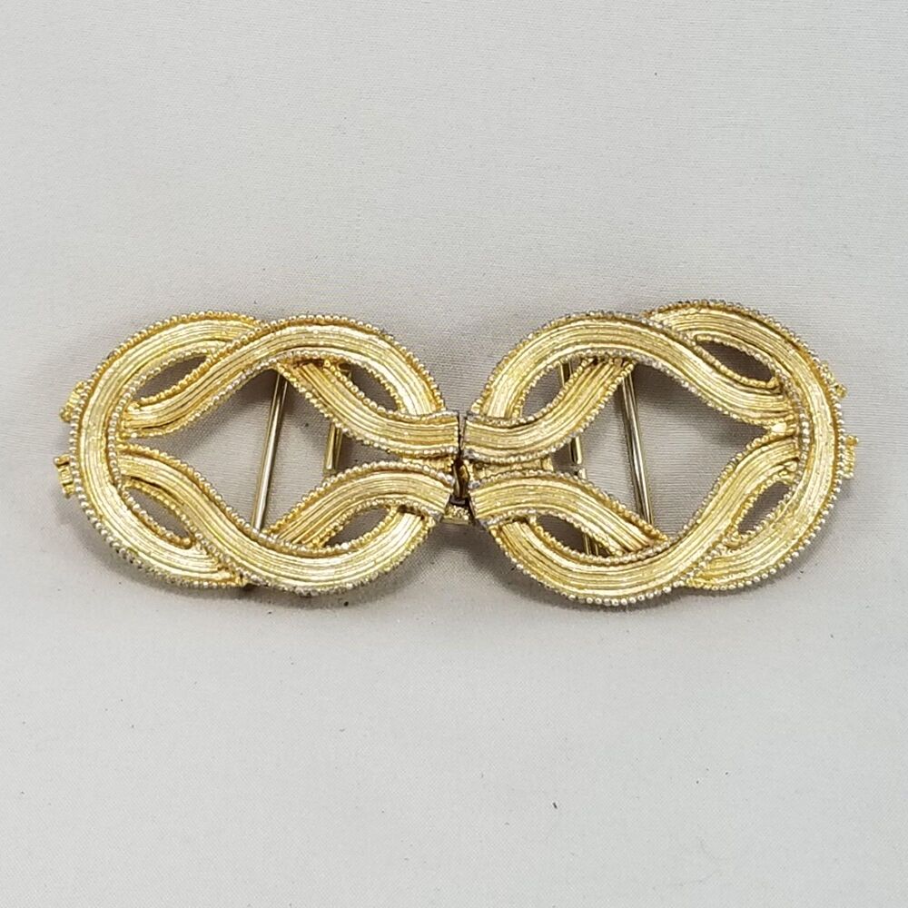 Gold Tone Interlocking Vintage Belt Buckle, Two Piece Figure Eight Rope Braid